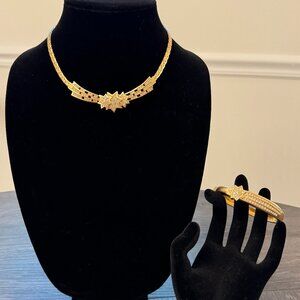 Signed Swarovski Gold Shooting Star Necklace and Bracelet